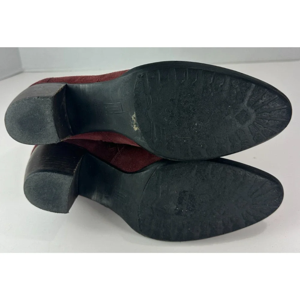 Sundance Suede Ankle Boots Size 39 US 8.5 - 9 Block Heel Burgundy Red Booties - Picture 10 of 16